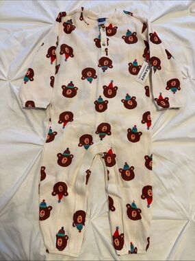 Old Navy Cream Bear-Print Waffle Baby One-Piece